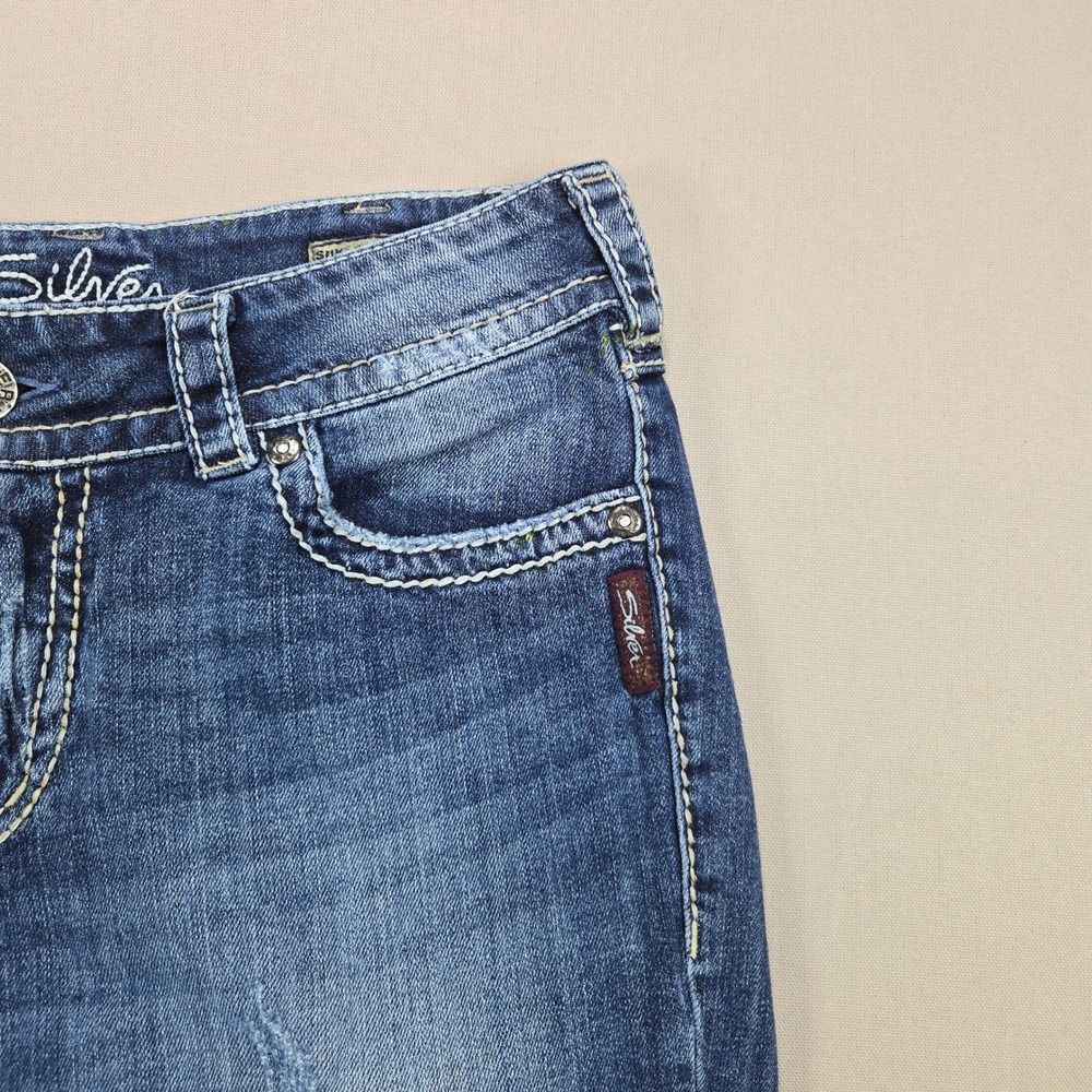Silver Jeans Suki Surplus Capri Distressed Flap Pocket Blue Womens W31 - Picture 5 of 16
